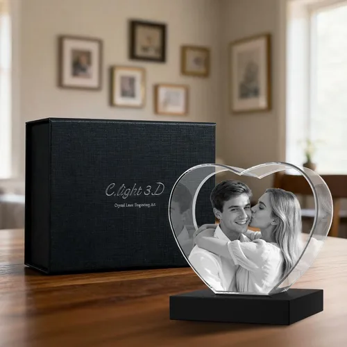 Vista 9 de Foto de cristal 3D con forma de corazón personalizada, regalo de imagen de cristal grabada con láser para papá, marido, abuelo, día del padre