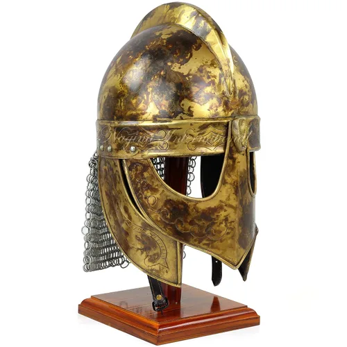 Vista 2 de Casco medieval de armadura de caballero con diseño de crucero templario vikingo con acabado náufrago Tocado de armadura espartana griega romana