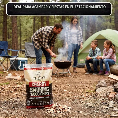 Vista 8 de Mr Bar-B-Q Chips de Madera de Cerezo para Ahumar, Virutas de Madera 100% Natural para Ahumadores, Funciona con Ahumador, Gas, Parrilla Eléctrica