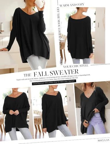 Vista 2 de Suéter de punto para mujer, cuello en V, camisas de gran tamaño, ligero, casual, sin botones, de manga larga, a la moda