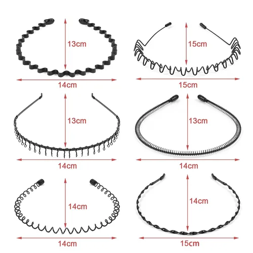 Vista 2 de URAQT Diademas de metal, 6 unidades, unisex, color negro, para primavera, onduladas, para deportes, yoga, bandas antideslizantes para exteriores