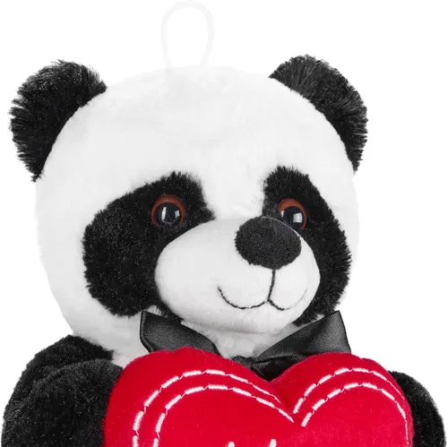Vista 5 de BRUBAKER Oso de peluche panda con corazón rojo - I Love You - 10 pulgadas - Oso de peluche para novia o novio - Juguete suave de peluche negro