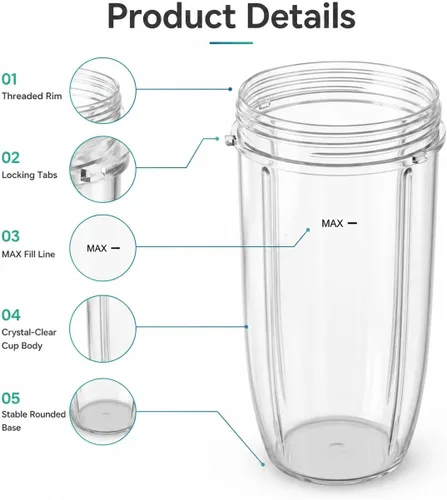 Vista 2 de Piezas de repuesto de 32 oz (2 unidades) Vasos de repuesto para licuadora compatibles con NutriBullet 600w y 900w Blender