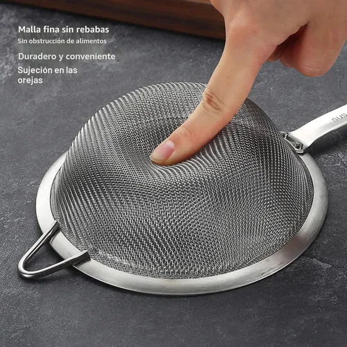 Vista 4 de Coladores de malla fina de acero inoxidable 304 para cocina, colador-escumador con asa, tamiz para alimentos, té, arroz, aceite, fideos, frutas