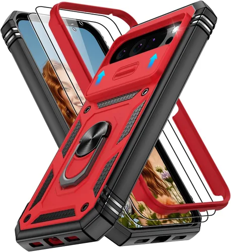 Vista 171 de Gritup Funda para Google Pixel 6 con cubierta deslizante para cámara y protector de pantalla (2 unidades), soporte de anillo giratorio 360°, funda