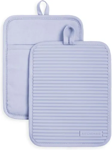 Vista 18 de KitchenAid - Juego de 2 agarraderas de silicona suave y acanalada, impermeables, terciopelo azul