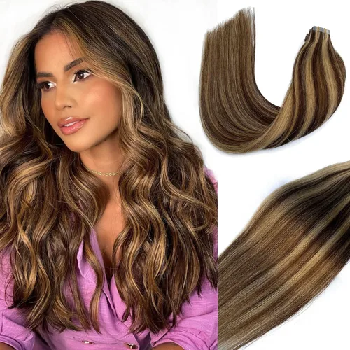Vista 16 de Ubetta Extensiones de cabello humano real con cinta, 20 piezas de doble cara con trama de piel, extensiones de cabello Remy invisible, con cinta