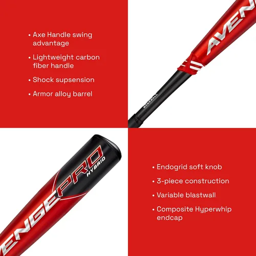 Vista 4 de Axe Bat 2023 Avenge Pro Hybrid (-10, 2-5/8") Bate de béisbol EUA, Híbrido de 3 piezas, Rojo/Negro