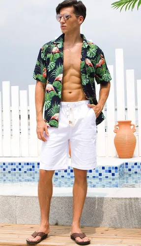 Vista 6 de Janmid Camisas hawaianas florales de manga corta con botones para hombre