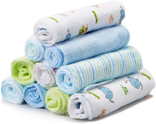 Vista 25 de Spasilk Juego de toallitas para niños y niñas recién nacidos, juego de toallas de rizo suave, paquete de 10, burbujas aguamarina, (010-1201)