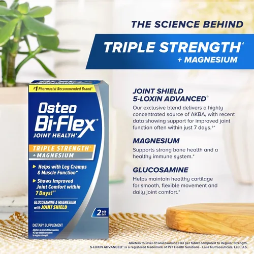 Vista 6 de Osteo Bi-Flex Suplemento articular de triple fuerza con glucosamina y magnesio, sin gluten, 80 tabletas