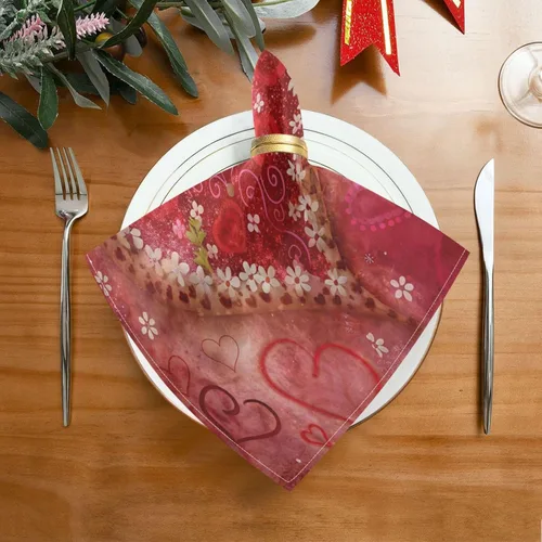 Vista 3 de Nander Juego de 6 servilletas de tela de flores de corazones para el día de San Valentín, suaves, cómodas, reutilizables, perfectas para cenas