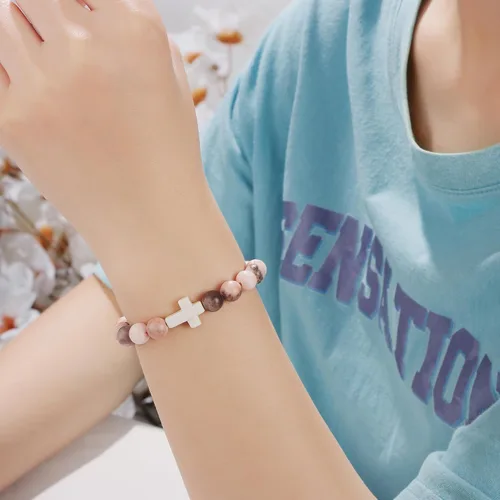 Vista 3 de JoycuFF Regalos cristianos pulsera de cruz para mujer, fe de Pascua, católica, religiosa, joyería cristiana, bautismo, comunión significativa