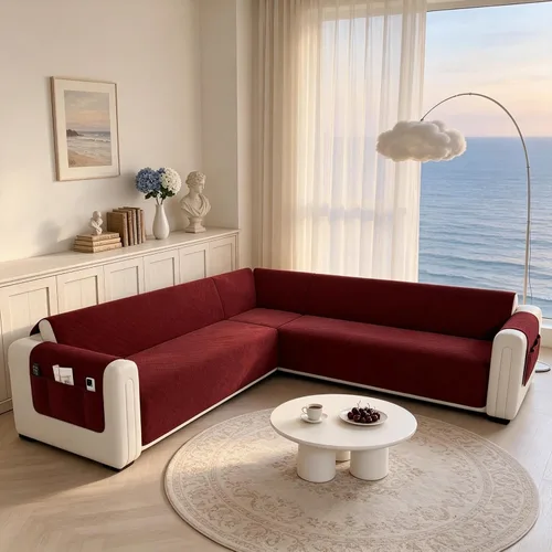 Vista 14 de Fundas de sofá seccionales impermeables en forma de L para sofá seccional Velvet, Soft, Thick, Non Slip Straps, Washable, L Shape, Corner Sofa