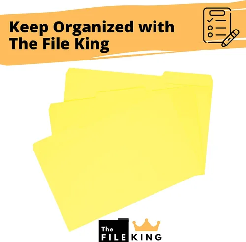 Vista 6 de The File King Carpeta de archivos amarilla – Tamaño legal Caja de 100 Pestaña superior de corte 1/3 Organiza papeles para un fácil