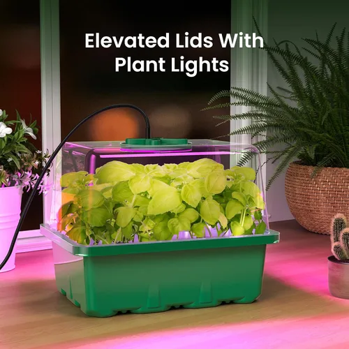 Vista 6 de MIXC Kit de inicio de semillas con luz de crecimiento, kit de bandeja elevada para plántulas con cúpula de humedad ajustable y bandeja de celdas