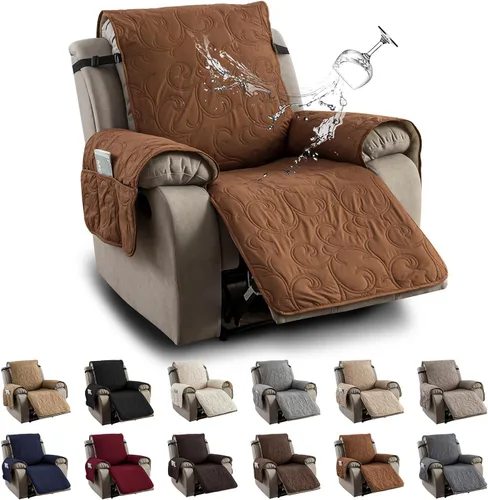 Vista 25 de Funda reclinable 100% impermeable para sofá biplaza, 4 piezas divididas para sofá reclinable de 2 asientos, funda de sofá reclinable antideslizante
