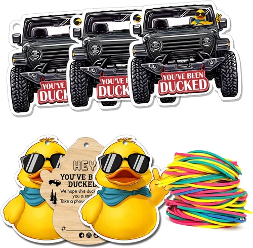 Vista 8 de Etiquetas de pato, tarjeta de pato, tarjeta de juego de pato, pato de goma para etiquetas, diseño de automóvil amarillo Dcuk y SUV, con agujero