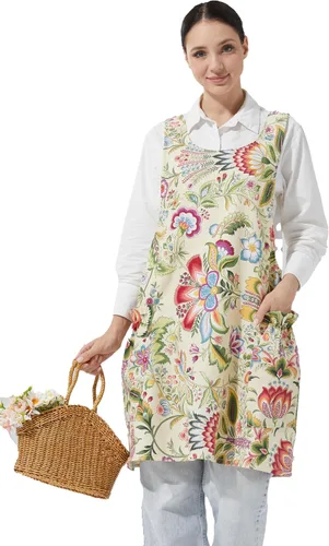 Vista 47 de Delantales ajustables con espalda cruzada para mujer con bolsillos de algodón y lino para cocinar y hornear