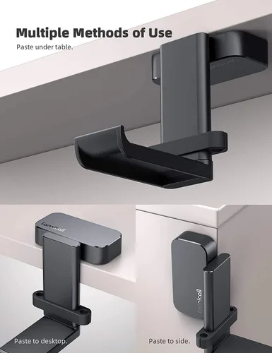 Vista 6 de Lamicall Soporte para auriculares, soporte adhesivo para auriculares, soporte para auriculares debajo del escritorio, soporte de gancho adhesivo