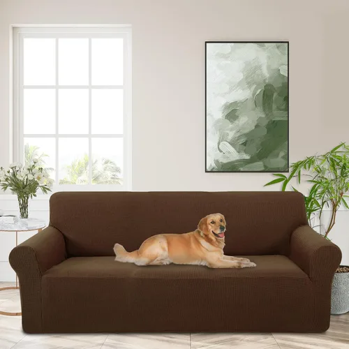 Vista 54 de Funda elástica para sofá, lavable, protector de muebles con espuma antideslizante y parte inferior elástica para niños, perros (sofá biplaza/beige)