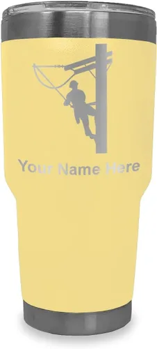 Vista 7 de LaserGram Taza aislada al vacío de 20 onzas, Lineman, grabado personalizado incluido (negro)