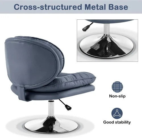 Vista 8 de MCombo Silla giratoria sin brazos con ajuste de altura, silla de tocador tapizada de tela tecnológica con base redonda de metal y asiento de doble