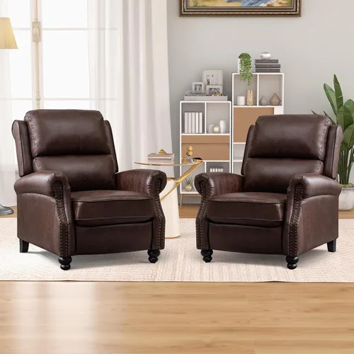 Vista 10 de CANMOV Sillón reclinable de piel sintética con decoración de remaches, sofá individual para sala de estar, color negro