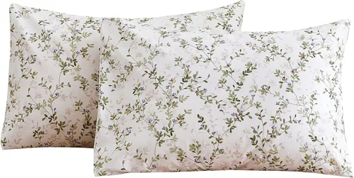 Vista 23 de ECOCOTT Juego de 2 fundas de almohada florales de tamaño estándar, 100% algodón lavado con cierre de sobre, fundas de almohada estampadas de flores