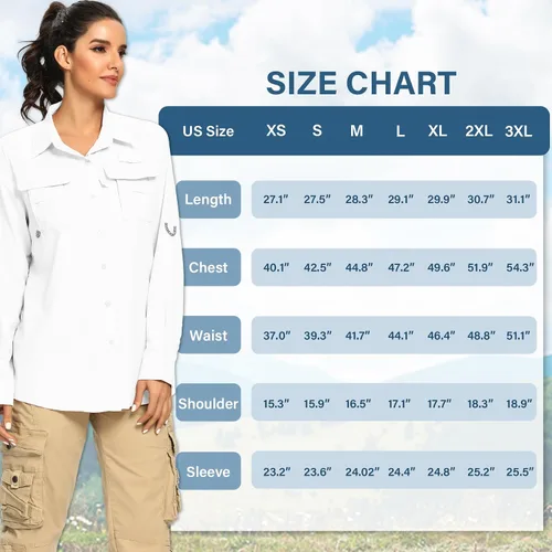 Vista 5 de Camisas de manga larga UPF 50 para mujer, protección solar UV, safari, secado rápido, pesca, senderismo, viajes