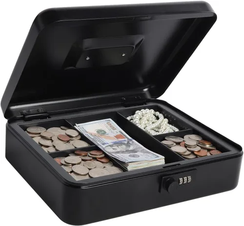 Vista 9 de Caja de dinero pequeña con cerradura y ranura, caja de dinero para efectivo, alcancía para niños, color negro