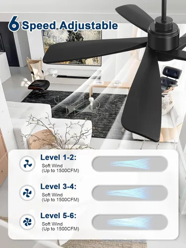 Vista 4 de Sofucor Ventilador de techo con luces y control remoto, ventilador de techo de madera moderno de 52 pulgadas para interiores, casa de campo Negro
