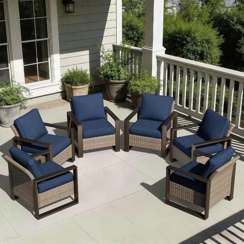 Vista 81 de Joyside - Sofá de mimbre para patio al aire libre, sofá de ratán de 3 plazas con cojines gruesos de olefina y reposabrazos rectangular con marco