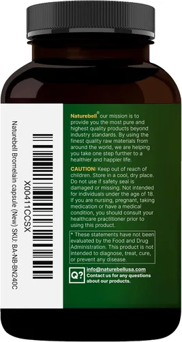 Vista 8 de NatureBell Bromelina, 1,000 mg por porción, 240 cápsulas vegetales 2,400 GDU - Enzimas digestivas y suplemento de apoyo articular - Enzimas