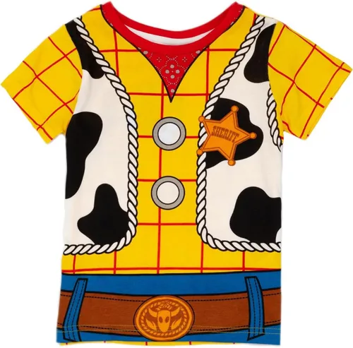 Vista 2 de Disney Toy Story - Conjunto de pijama para niños Camiseta y pantalones cortos de Sheriff Woody Cowboy para niños, ropa de dormir de película