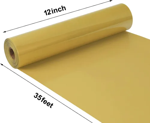 Vista 2 de TUMIYA Vinilo HTV - Vinilo de transferencia de calor de 12 pulgadas x 35 pies, vinilo dorado para planchar, rollo adhesivo brillante fácil de cortar