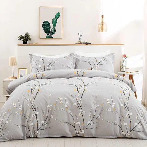 Vista 9 de WONGS BEDDING Juego de funda de edredón floral rosa tamaño individual, juego de ropa de cama reversible con 1 funda de almohada, juego de funda