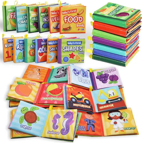 Vista 9 de JOYIN 12 libros de baño, tela no tóxica, libros de tela suave arrugada, impermeables, para bañera y piscina y educación temprana, primeros juguetes