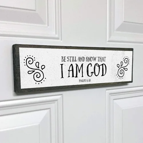 Vista 8 de Arte de pared cristiano – Decoración de pared «Be Still And Know I Am God» – Hermoso versículo bíblico moderno de casa de campo – Letrero de madera