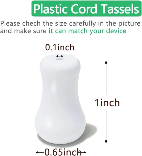 Vista 3 de 10 borlas de plástico blanco, pomos de cordón para persianas o persianas