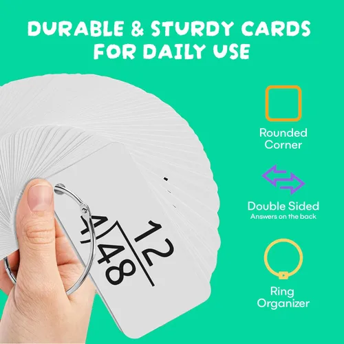 Vista 5 de Tarjetas de Matemáticas Star Right - Tarjetas de División - Juego de Matemáticas con 156 Tarjetas Perforadas - 2 Anillos Encuadernadores