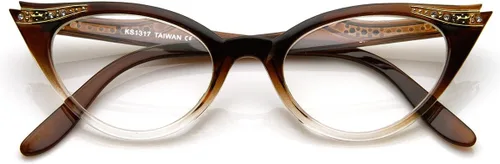 Vista 4 de zeroUV Gafas de ojo de gato con lentes transparentes retro para mujer con diamantes de imitación Negro