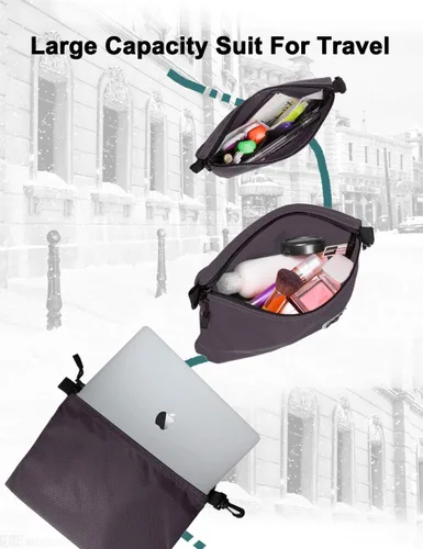 Vista 4 de GOX Paquete de 3 bolsas de aseo de viaje para hombres, organizador de equipaje de mano, bolsa con cremallera, bolsa portátil para cosméticos