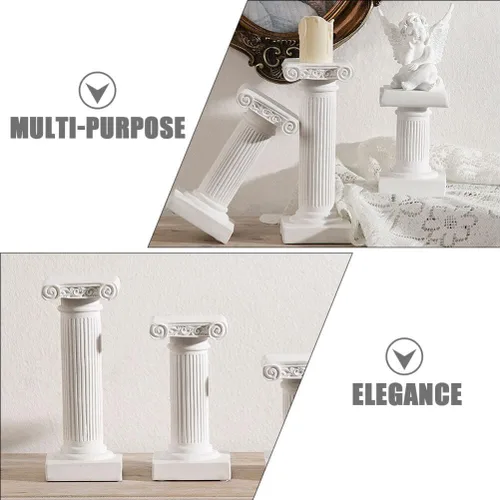 Vista 8 de BESPORTBLE Mini columna de pilar romano, decoración de estatuas de columna romana blanca de resina, estante para decoración de mesa de boda de jardín
