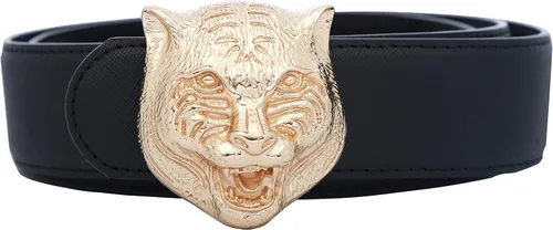 Vista 4 de Yuangu Cinturón de piel de vacuno con hebilla de tigre grande, 1.496in