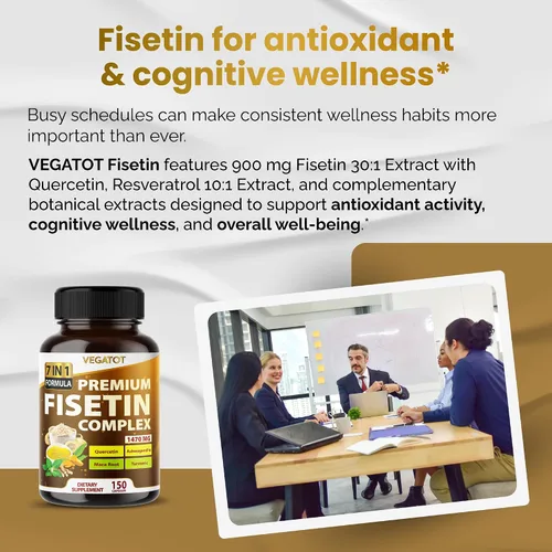 Vista 2 de Vegatot Fisetin Complex 1470mg 7-en-1 con Quercetina, Resveratrol, 150