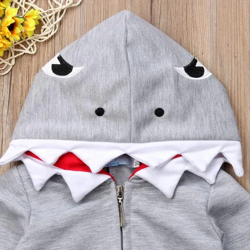 Vista 4 de Traje de Halloween para bebé recién nacido, con capucha, con cremallera, mameluco de manga larga Gris