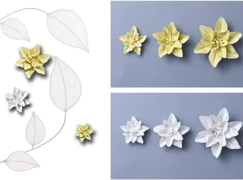 Vista 4 de VOSAREA Escultura artística de lirio de cerámica para colgar en la pared, decoración floral para sala de estar, dormitorio, oficina y jardín
