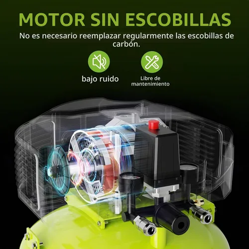 Vista 5 de Compresor de aire de taller de 20 galones, 150 PSI máx, compresor vertical sin aceite para garaje y hogar, con un motor sin escobillas de larga