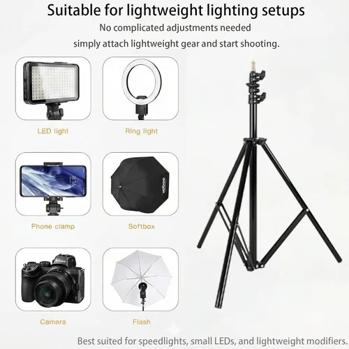 Vista 5 de Godox Soporte de luz de aluminio ultraligero de 240 F Altura máxima de 94.5 pulgadas, carga de 4.4 libras Compacto 26.8 pulgadas plegado Ideal